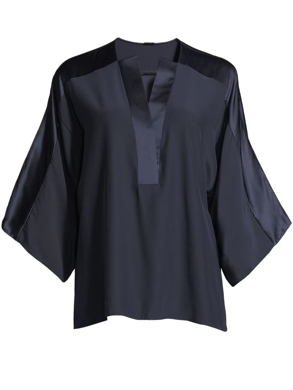 NWT Elie Tahari Nolia Silk-Trim Blouse Top Stargazer Navy Blue XL Quiet Luxury